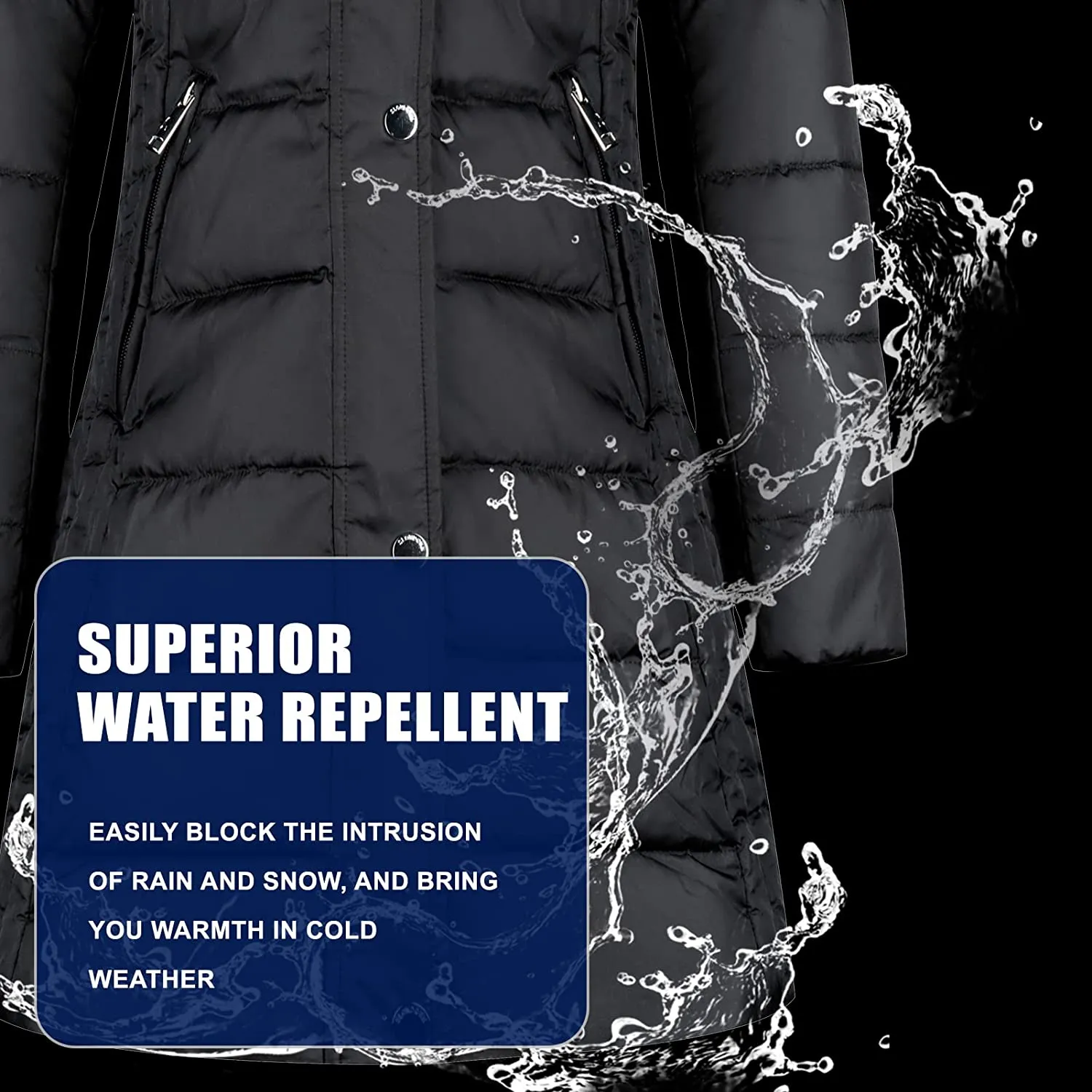 Women Hooded Winter Down Coat Long Puffer Outwear with Faux Fur Hood