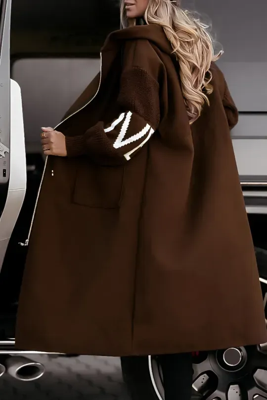 Women's Casual Hooded Jacket With Long Knitted Sleeves And Patchwork Design | Ideal for Autumn/Winter