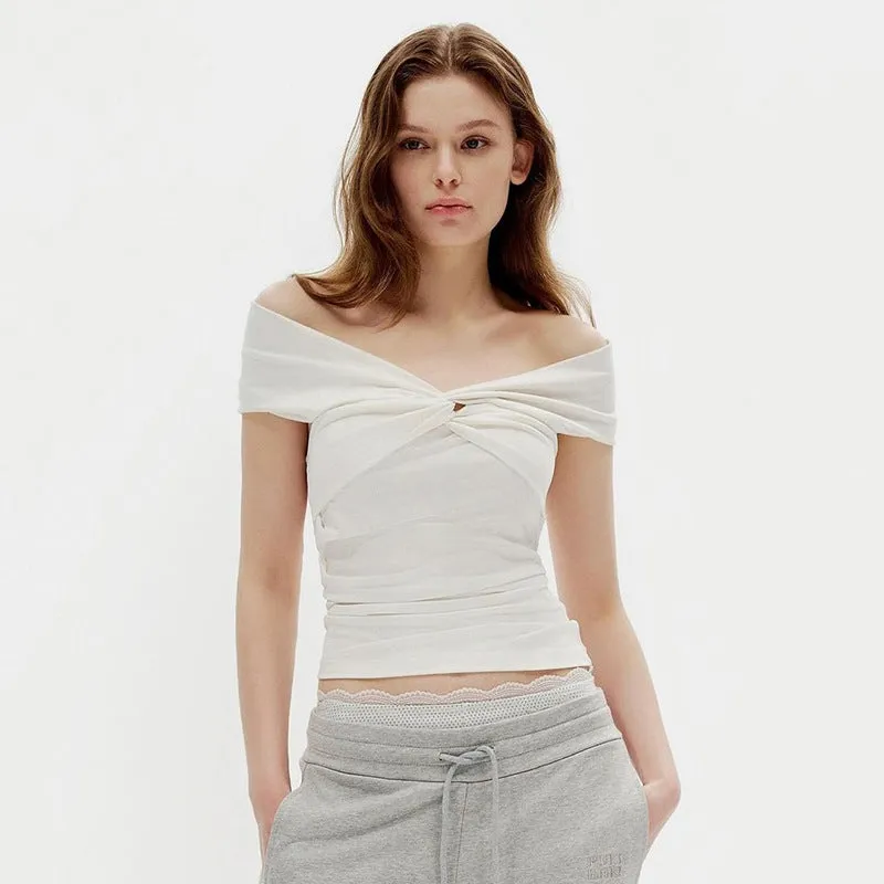 Women's Summer Front Twist Off-Shoulder Bardot Top