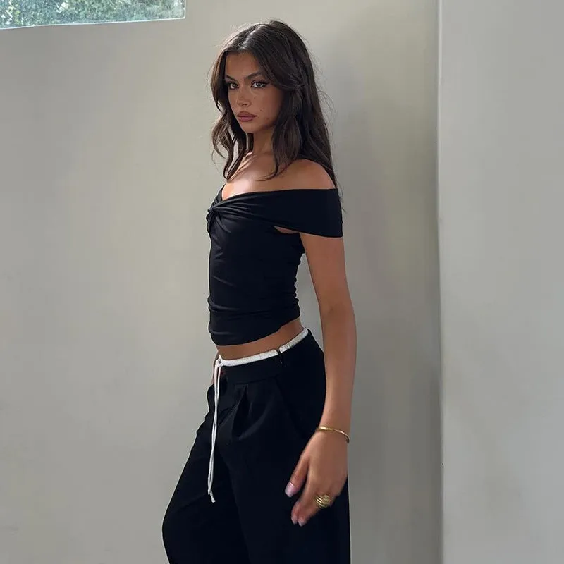 Women's Summer Front Twist Off-Shoulder Bardot Top
