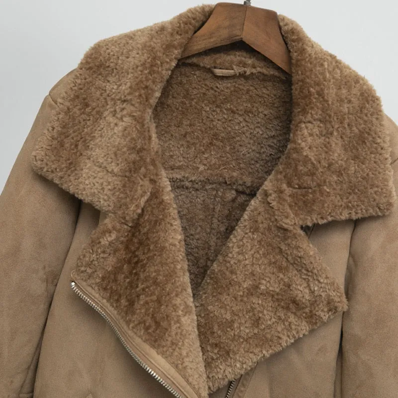 Women's Winter Faux Sheepskin Warm Slim Coat With Fur