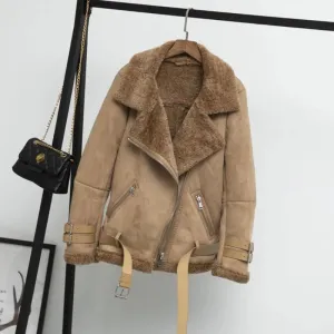 Women's Winter Faux Sheepskin Warm Slim Coat With Fur
