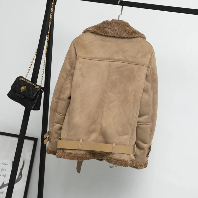 Women's Winter Faux Sheepskin Warm Slim Coat With Fur