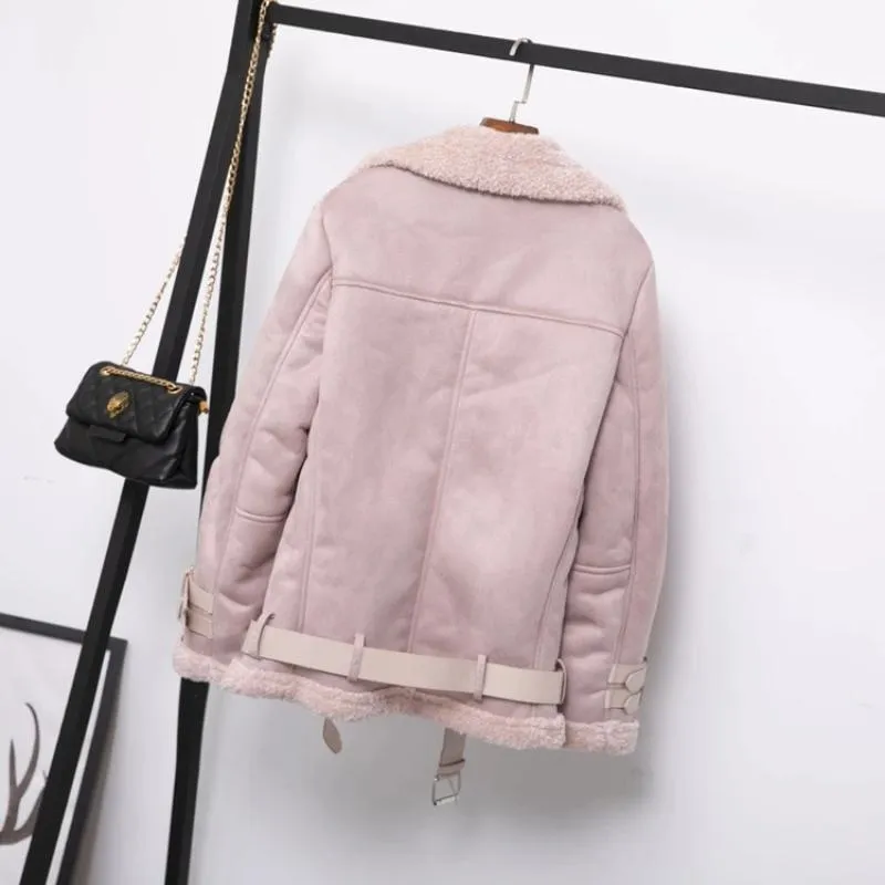 Women's Winter Faux Sheepskin Warm Slim Coat With Fur