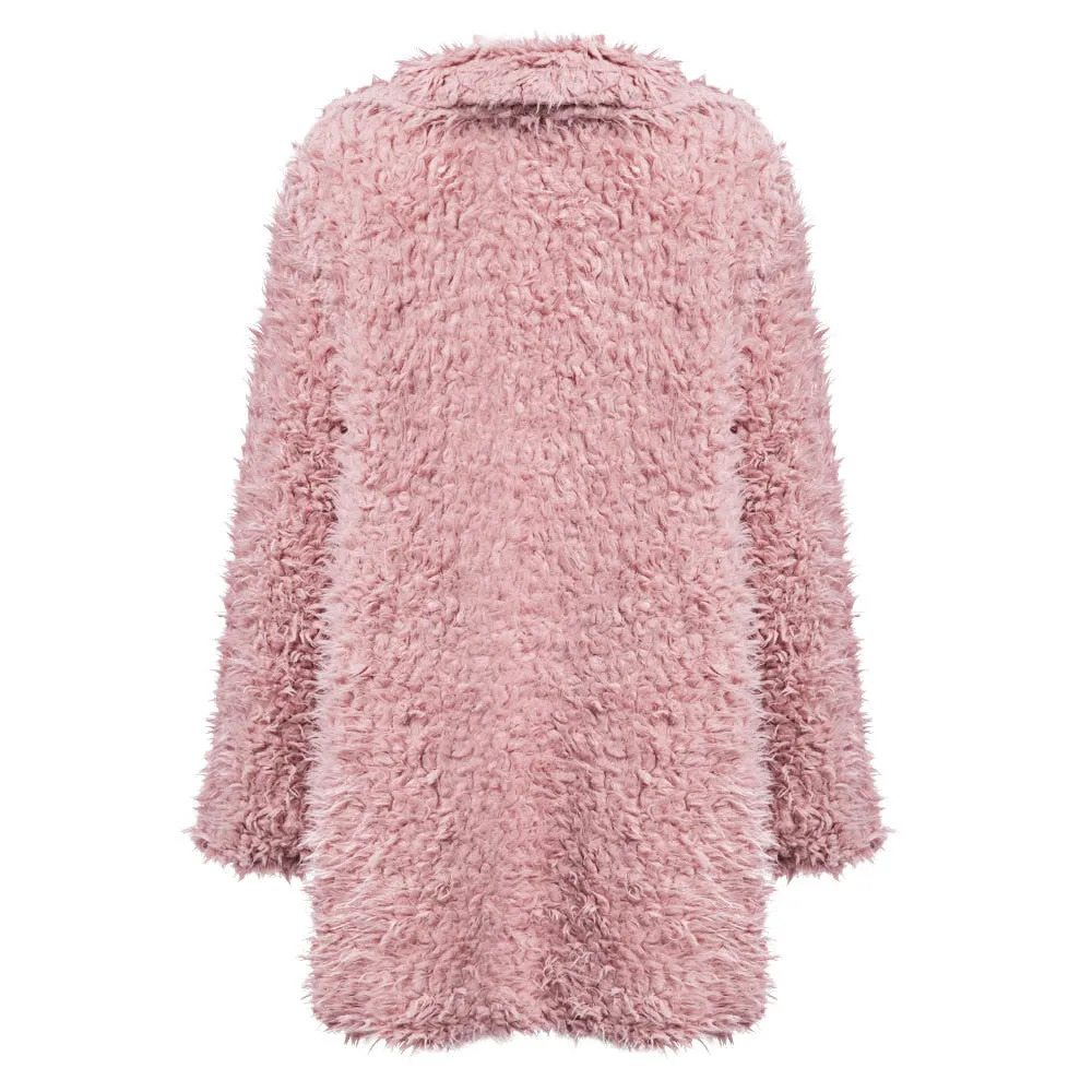 Women's Winter Warm Faux Fur Long-Sleeved Coat With Turn-Down Collar