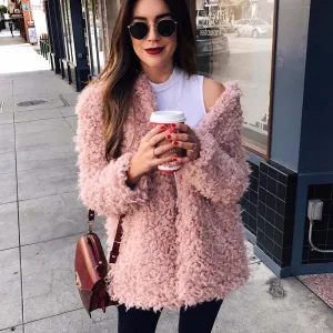 Women's Winter Warm Faux Fur Long-Sleeved Coat With Turn-Down Collar