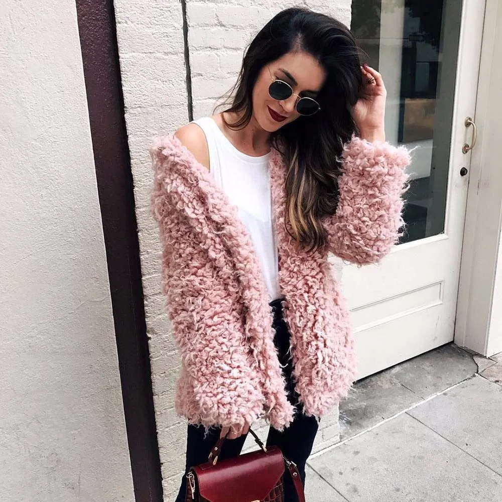 Women's Winter Warm Faux Fur Long-Sleeved Coat With Turn-Down Collar