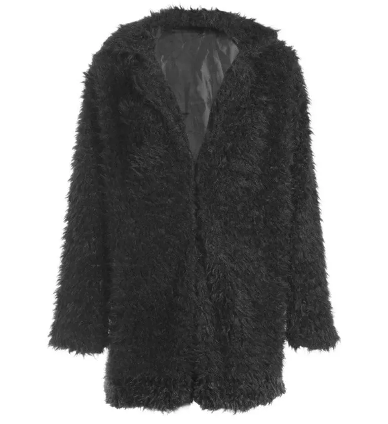 Women's Winter Warm Faux Fur Long-Sleeved Coat With Turn-Down Collar