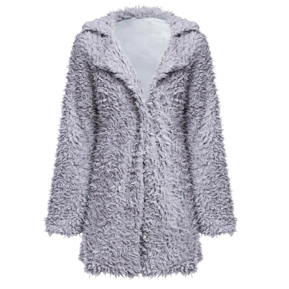 Women's Winter Warm Faux Fur Long-Sleeved Coat With Turn-Down Collar