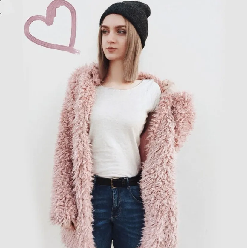 Women's Winter Warm Faux Fur Long-Sleeved Coat With Turn-Down Collar
