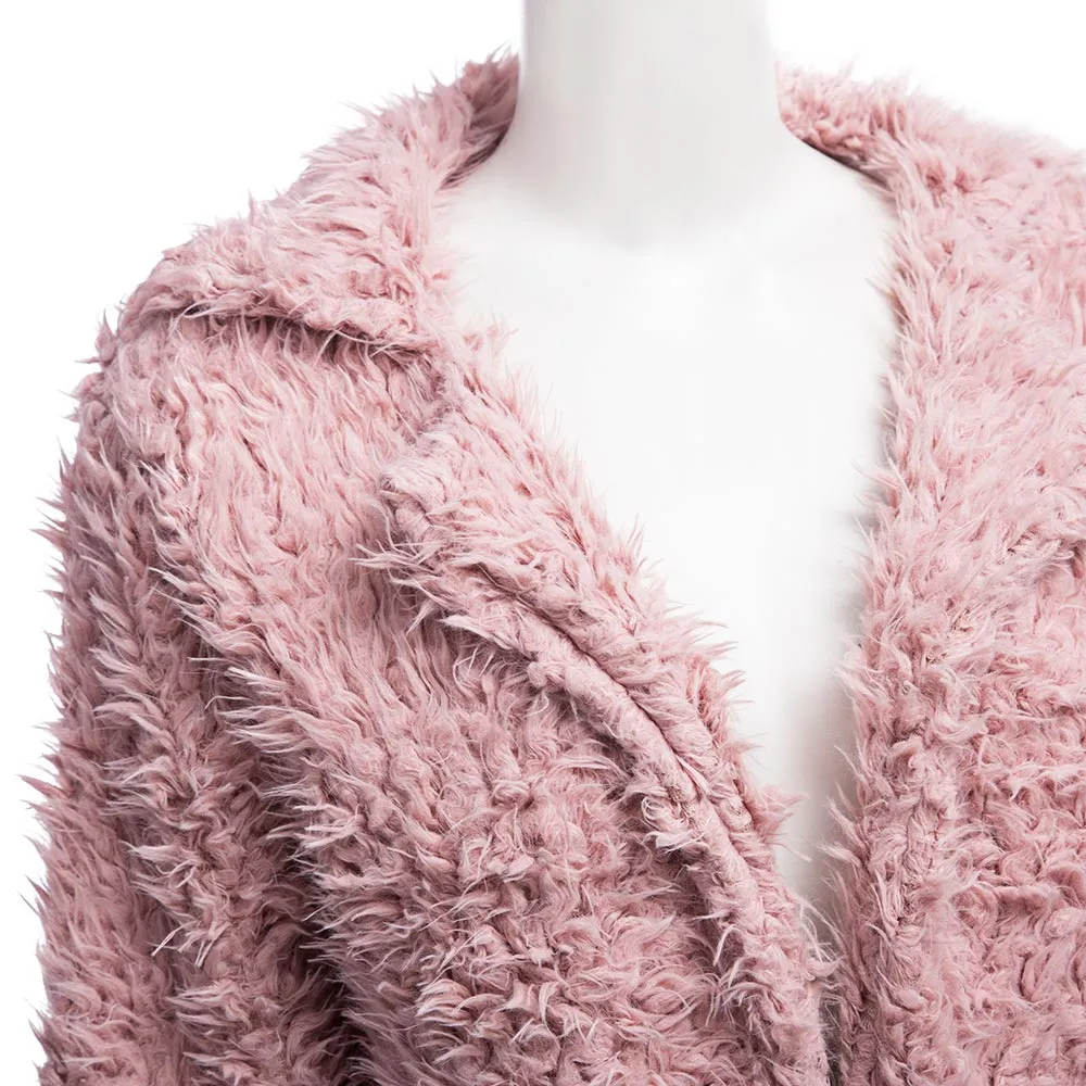 Women's Winter Warm Faux Fur Long-Sleeved Coat With Turn-Down Collar
