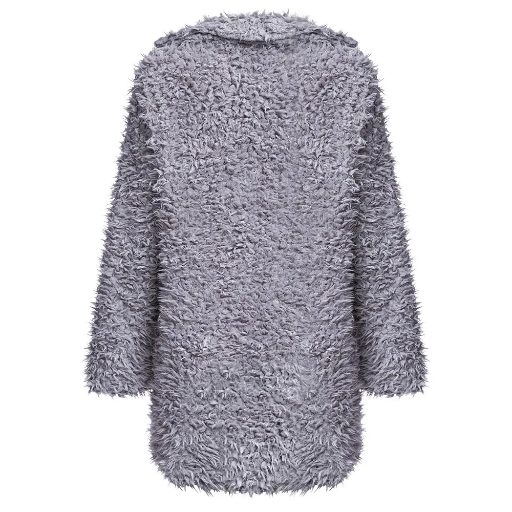 Women's Winter Warm Faux Fur Long-Sleeved Coat With Turn-Down Collar