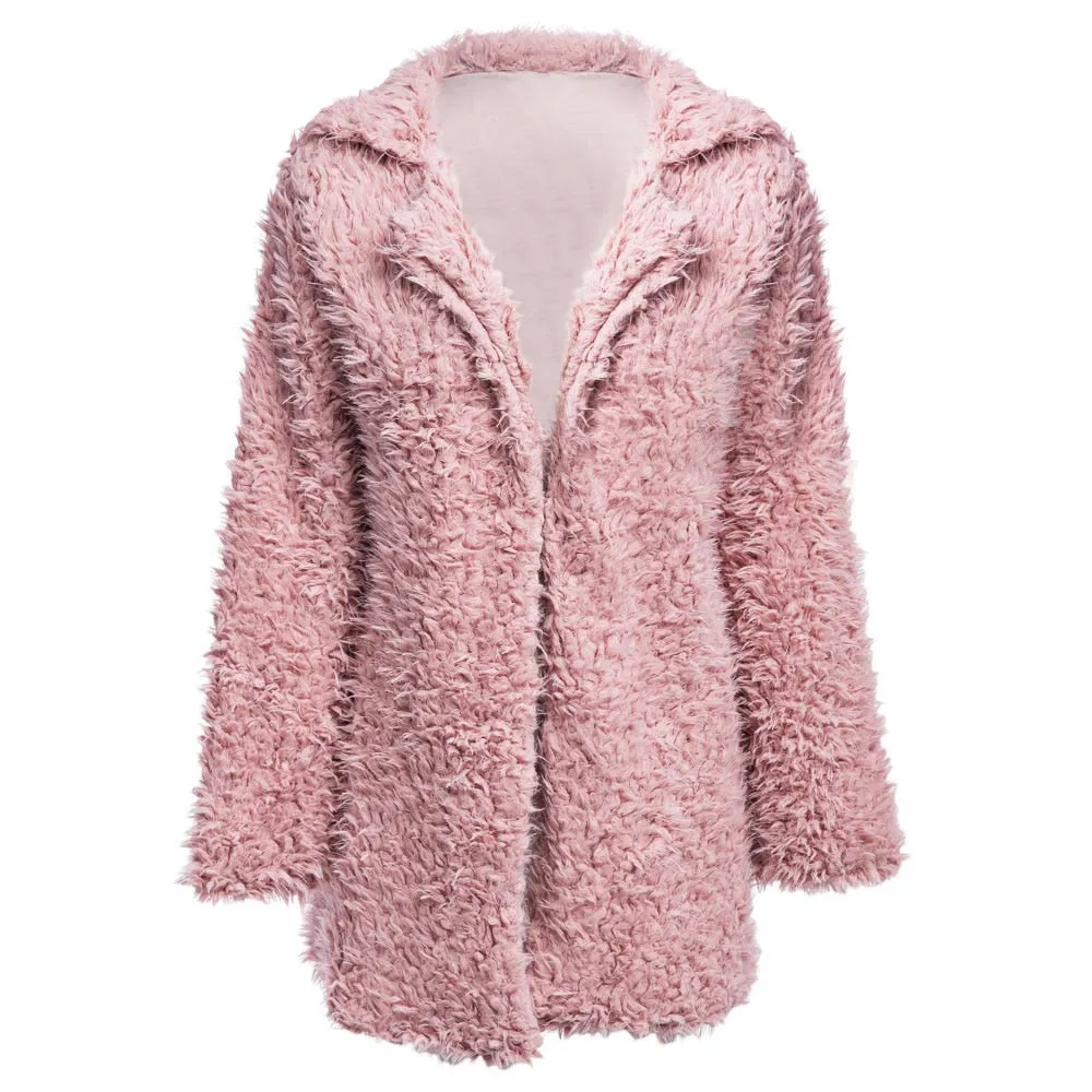 Women's Winter Warm Faux Fur Long-Sleeved Coat With Turn-Down Collar