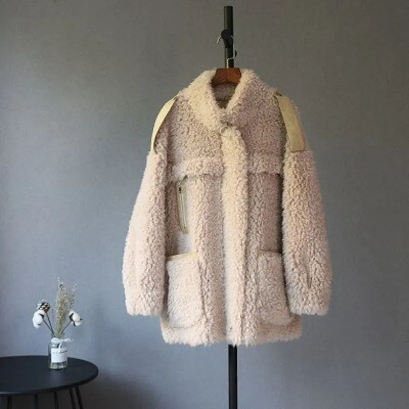 Women's Winter Woven Wool O-Neck Coat With Pockets