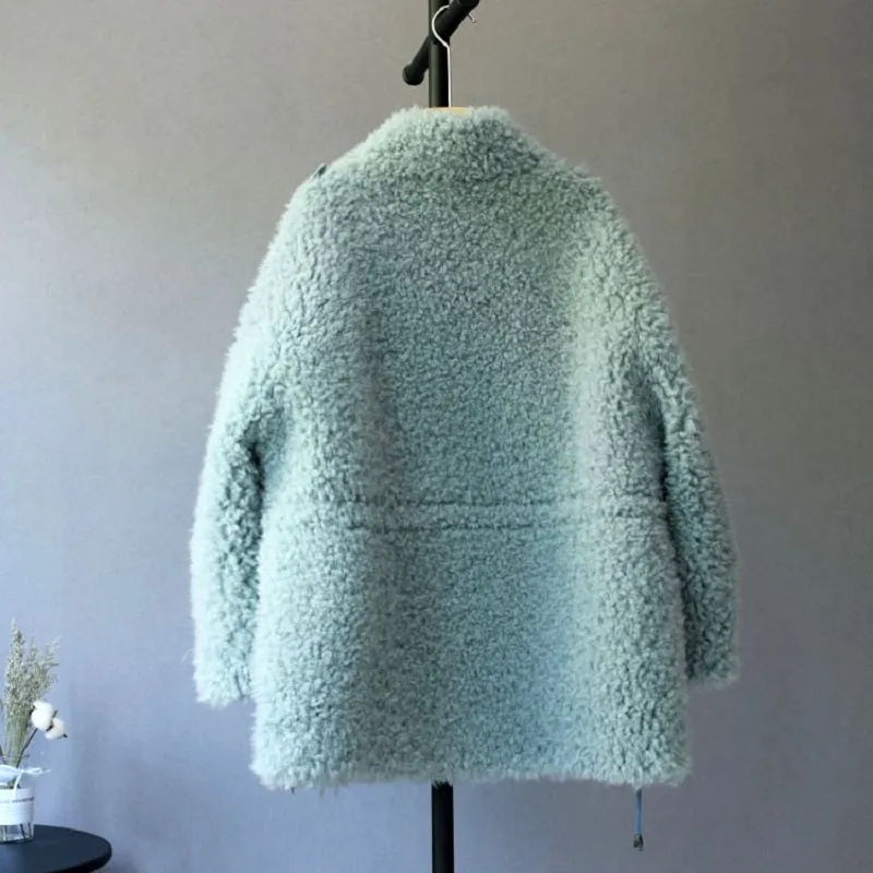 Women's Winter Woven Wool O-Neck Coat With Pockets