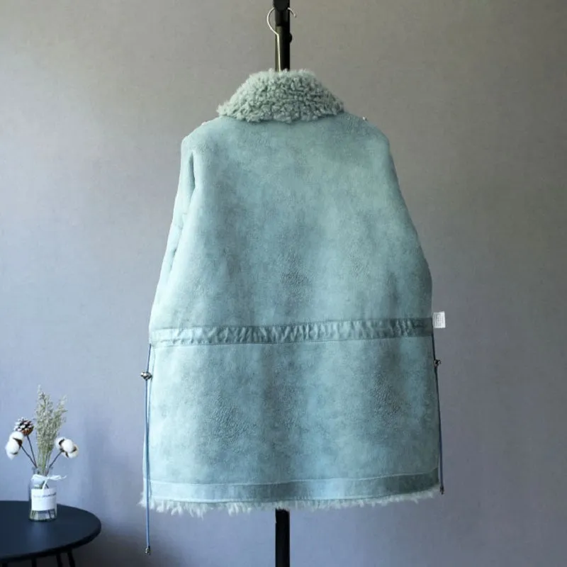 Women's Winter Woven Wool O-Neck Coat With Pockets