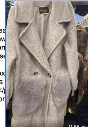 Wool Coat with Fox Fur Pockets in light grey - AWL3999